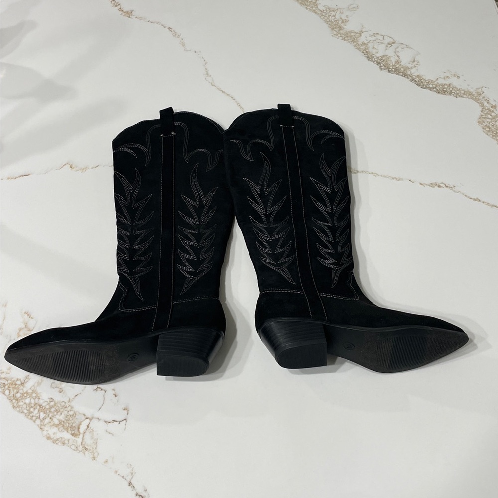 Target Black Western-Style Embroidered Women's Cowboy Boots | 6.5